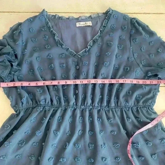 Maacie Babydoll Top Womens 2XL Sheer Long Sleeve Swiss Dots Large Blue Feminine - Picture 3 of 7
